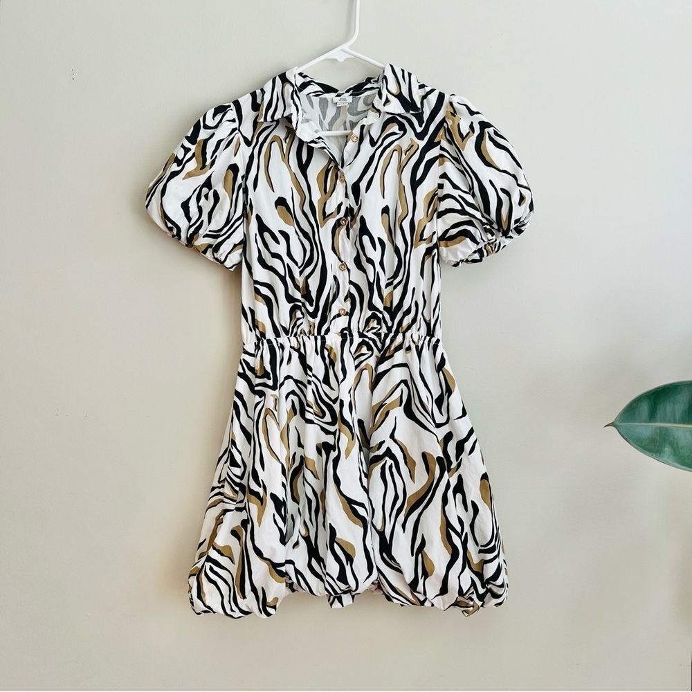 River Island zebra print puff sleeve and skirt dress